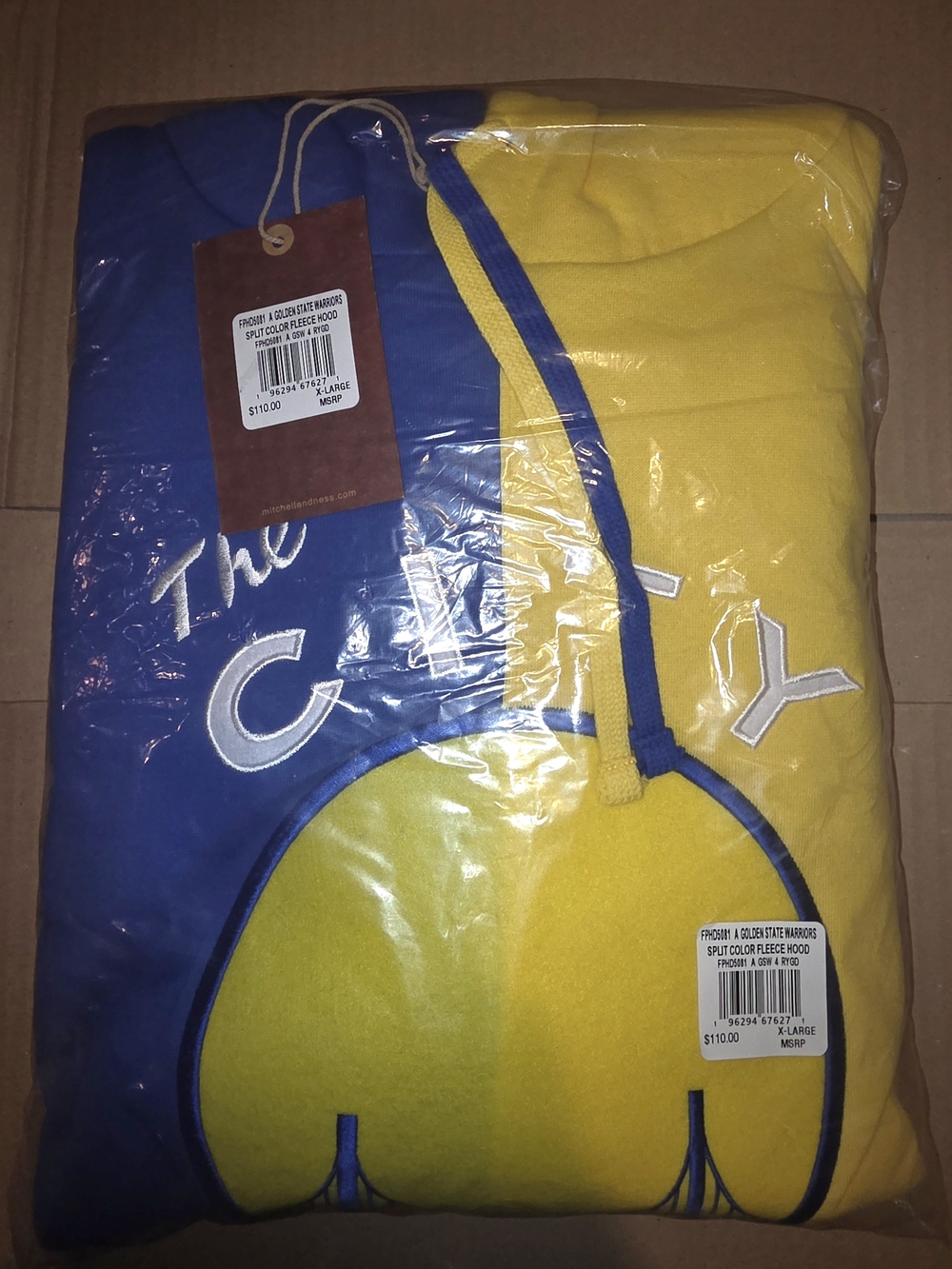 Golden State Warriors Mitchell & Ness Split-Color Fleece Hoodie - Yellow & Blue